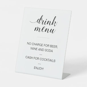 Elegant Open Bar Drink Menu Wedding Reclamebord Met Voetstuk