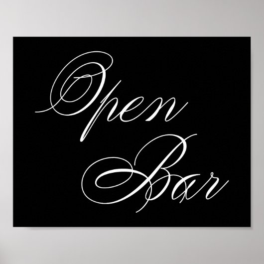 Elegant Open Bar White Script | Horizontale tabel Poster (Voorkant)