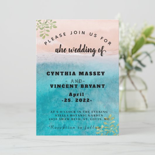 Elegant open zee en sky bruiloft in de strandmodus kaart (Staand voorkant)