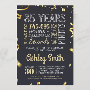 Elégant or 85e anniversaire Invitation - 85 ans