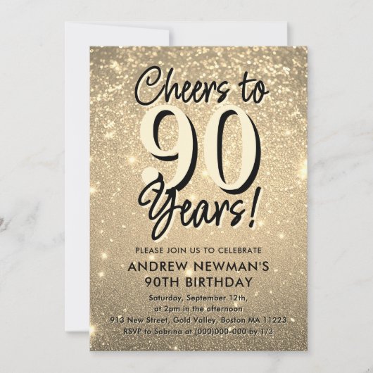Elégant or 90e anniversaire Invitation (Devant)