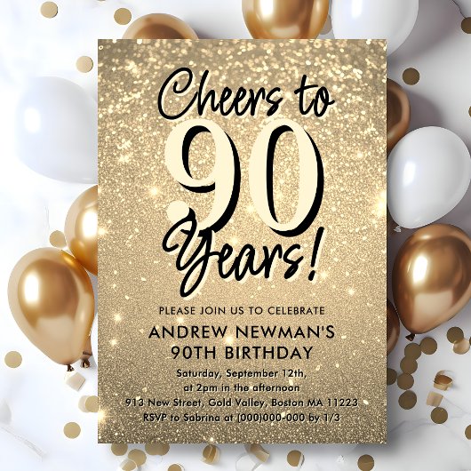 Elégant or 90e anniversaire Invitation