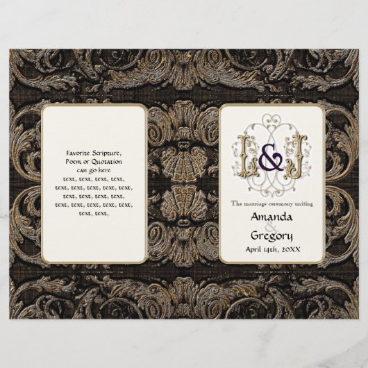 Elégant or antique baroque, programme de mariage (Devant)