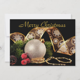 Élégant Or Argent Noir Noël Carte de Vœux Fêtes