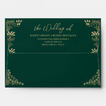 Elégant or Art Déco sur faire-part de mariage vert