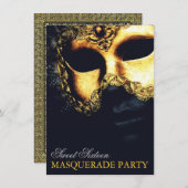 Elégant Or Black Sweet 16 Invitations Masquerade (Devant / Derrière)