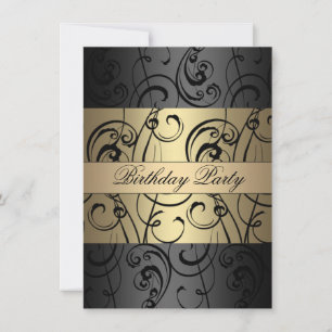 Elégant or & Black Swirl Invitation Anniversaire