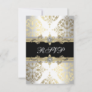Elegant Or Blanc Noir Damas RSVP