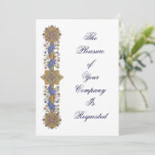 Elégant Or & Bleu Antique Art Invitations personna (Debout devant)