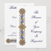Elégant Or & Bleu Antique Art Invitations personna (Devant / Derrière)