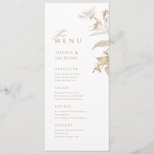 Elégant or Botanique Floral Mariage Menu (Devant)