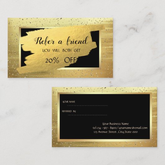 Elégant Or, Confetti, Brosse Stroke Carte de référ (Devant / Derrière)