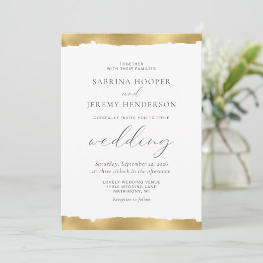 Elégant or déchiré Faire-part de mariage blanc (Debout devant)