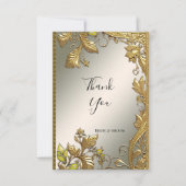 Élégant or décoratif Carte de remerciements floral (Devant)