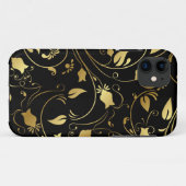 Élégant or et coque iphone floral noir (Dos (Horizontal))