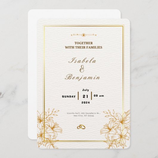 Elégant or et Faire-part de mariage blanc (Devant / Derrière)