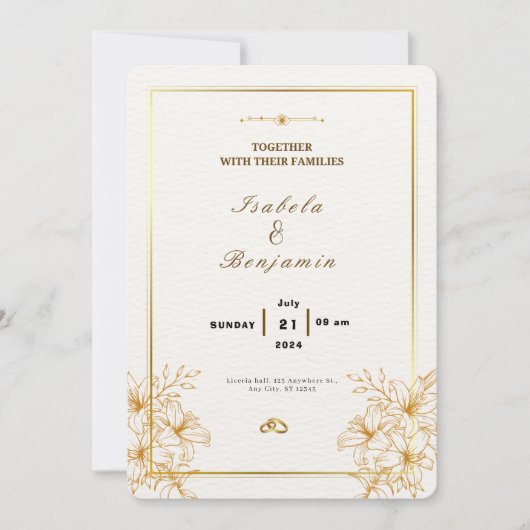 Elégant or et Faire-part de mariage blanc (Devant)