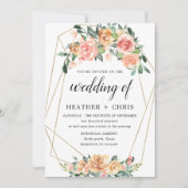 Elégant or et Faire-part de mariage floral de Pêch (Devant)