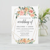 Elégant or et Faire-part de mariage floral de Pêch (Debout devant)