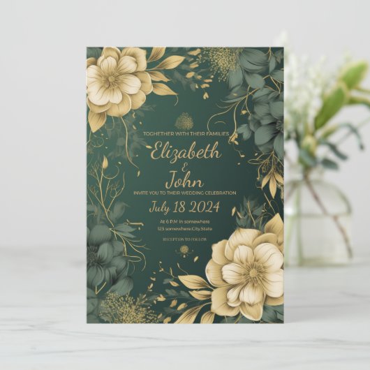 Elégant or et Faire-part de mariage verte. (Debout devant)