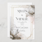 Elégant or et gris Faire-part de mariage floral (Devant / Derrière)