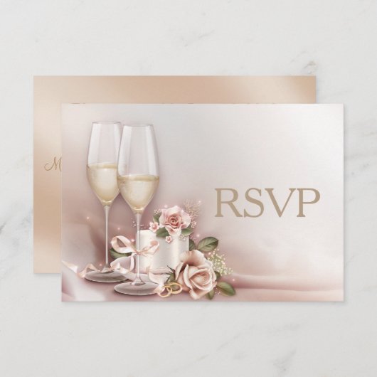 Elegant or et ivoire Faire-part de mariage RSVP (Devant / Derrière)