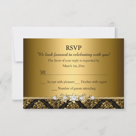 Elegant or et noir Damask RSVP (Devant)