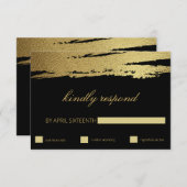 Élégant Or et noir Faux Foil Brosse Stroke RSVP (Devant / Derrière)