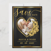 Élégant or et noir Photo Save the Date cœur (Devant)