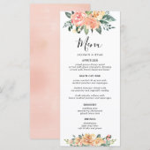 Élégant or et Pêcher Floral Menus Mariage (Devant / Derrière)