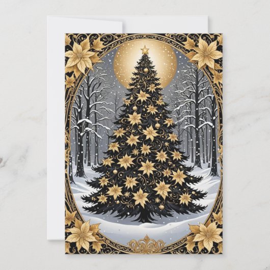 Elégant or et vert sapin de Noël Invitation (Devant)