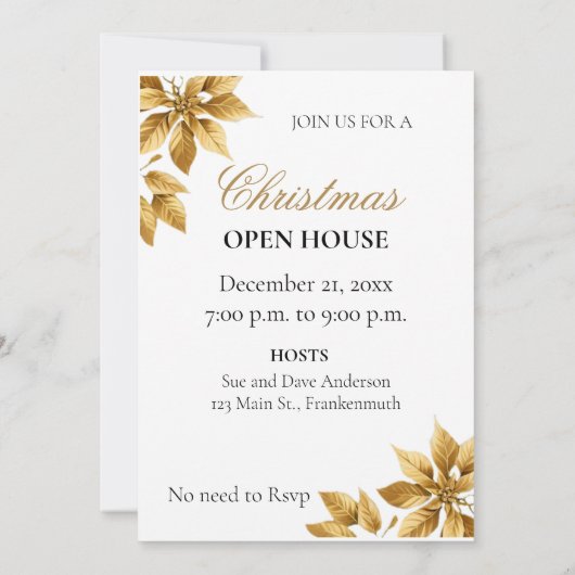 Elégant or et vert sapin de Noël Invitation (Dos)