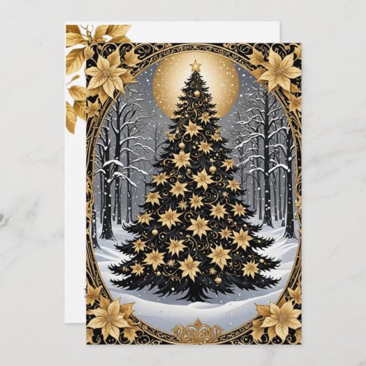 Elégant or et vert sapin de Noël Invitation (Devant / Derrière)