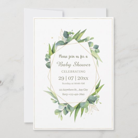Elégant or Eucalyptus Baby shower Invitation (Devant)