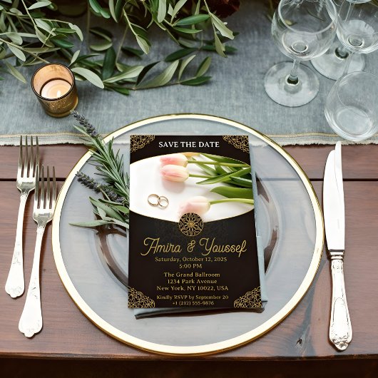 Élégant or Faire-part de mariage Floral Modèle