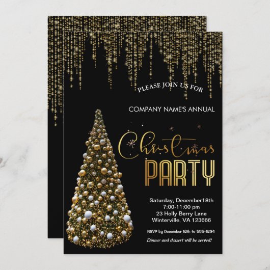 Elégant or festif sapin de Noël Invitation (Devant / Derrière)