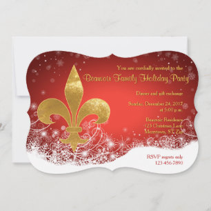 Elégant or fleur rouge vacances Invitation