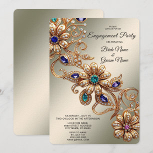 Elégant or fleuris Fiançailles Invitation
