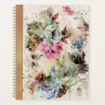 Elégant or Floral Aquarelle Rustique Plan Mariage<br><div class="desc">Cet élégant design présente un arrière - plan floral d'aquarelle abstrait dans des violets et des bleus muets. Des éclaboussures et des gouttes d'eau ajoutent à l'élégance de ce beau motif. Le faux dos d'or de ce planificateur reflète la classe pure.</div>