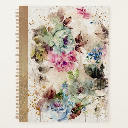 Elégant or Floral Aquarelle Rustique Plan Mariage (Devant)