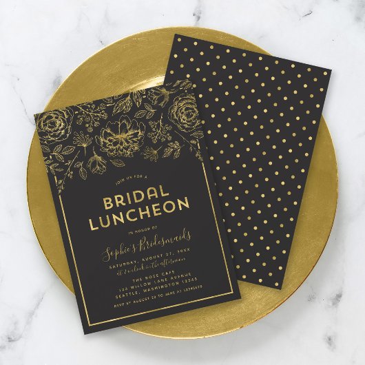 Élégant or Floral Bridal Luncheon Invitation