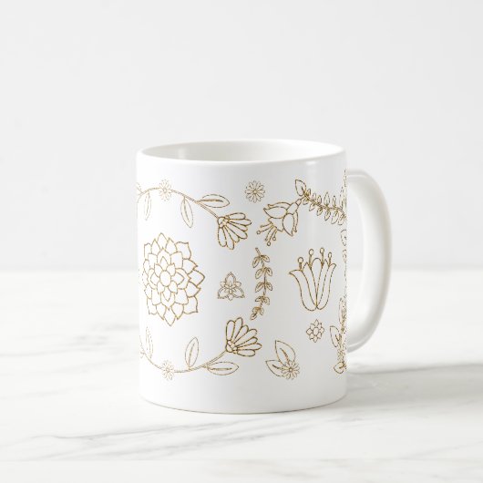 Élégant or floral Folk Art Mug (Devant droit)