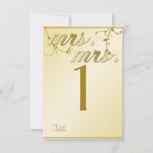 Elégant or Floral Gay Mariage Numéro de table (Devant)