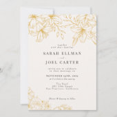 Elégant or Floral Line Art Faire-part de mariage (Devant)