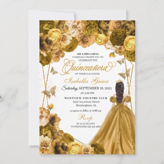Elégant or Floral Quinceanera Invitation (Devant)