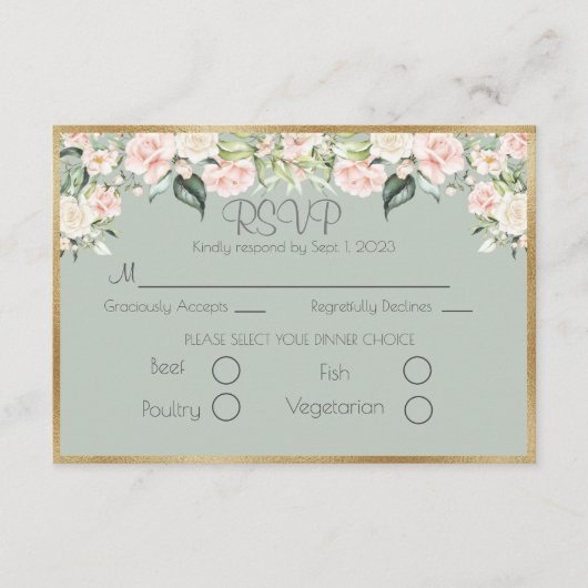 Elégant or floral vert Script mariage RSVP (Devant)