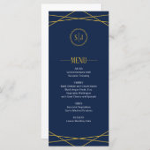 Elégant Or Géométrique | Menu Mariage bleu foncé (Devant / Derrière)