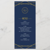 Elégant Or Géométrique | Menu Mariage bleu foncé (Devant)