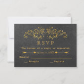 Elégant or huile fleurissent Noir Mariage RSVP (Devant)