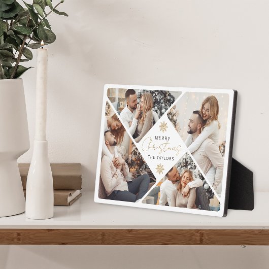 Élégant or Joyeux Noël Photo Collage Plaque